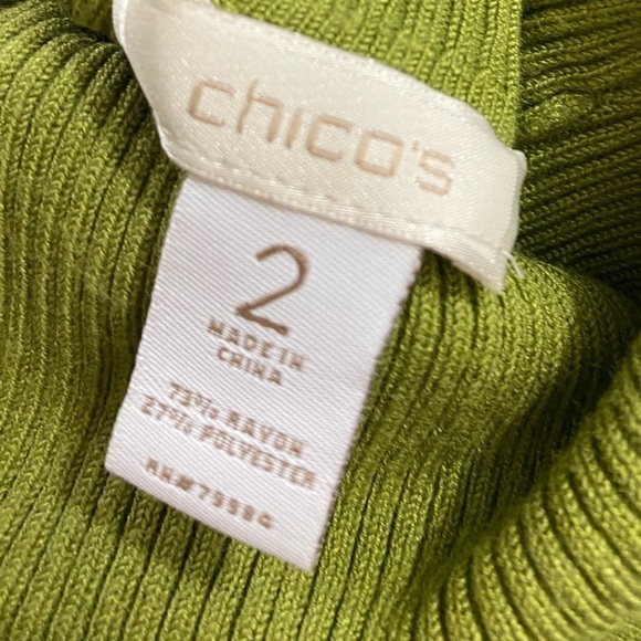 Chicos Size 2 Womens (Large) Moss Green Turtleneck Ribbed Knit Long Sleeve Top - Picture 4 of 4